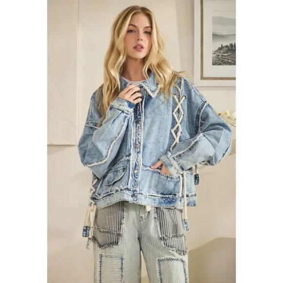 OLI & HALI Rope Detailed Patchwork Denim Jacket - Picture 2 of 3